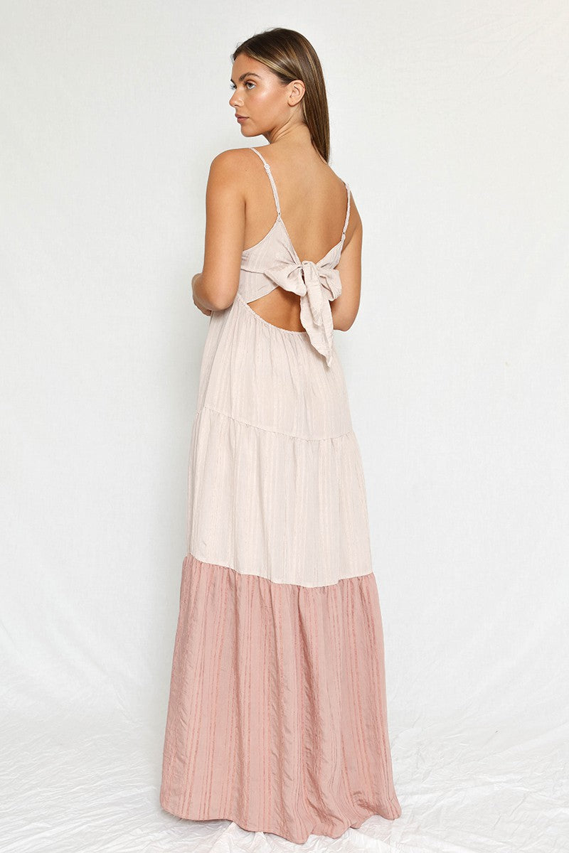 Tie Back Striped Color Block Dress