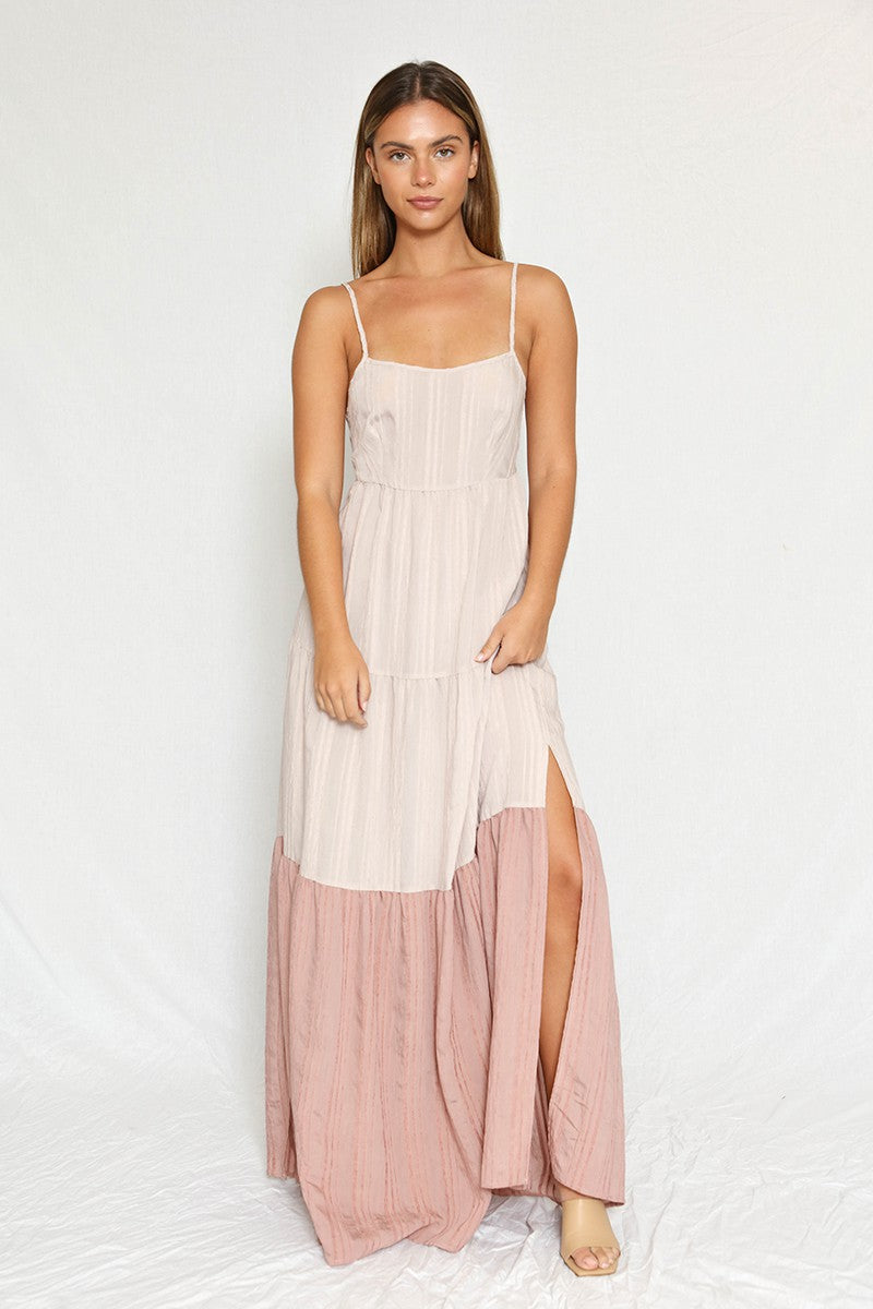 Tie Back Striped Color Block Dress